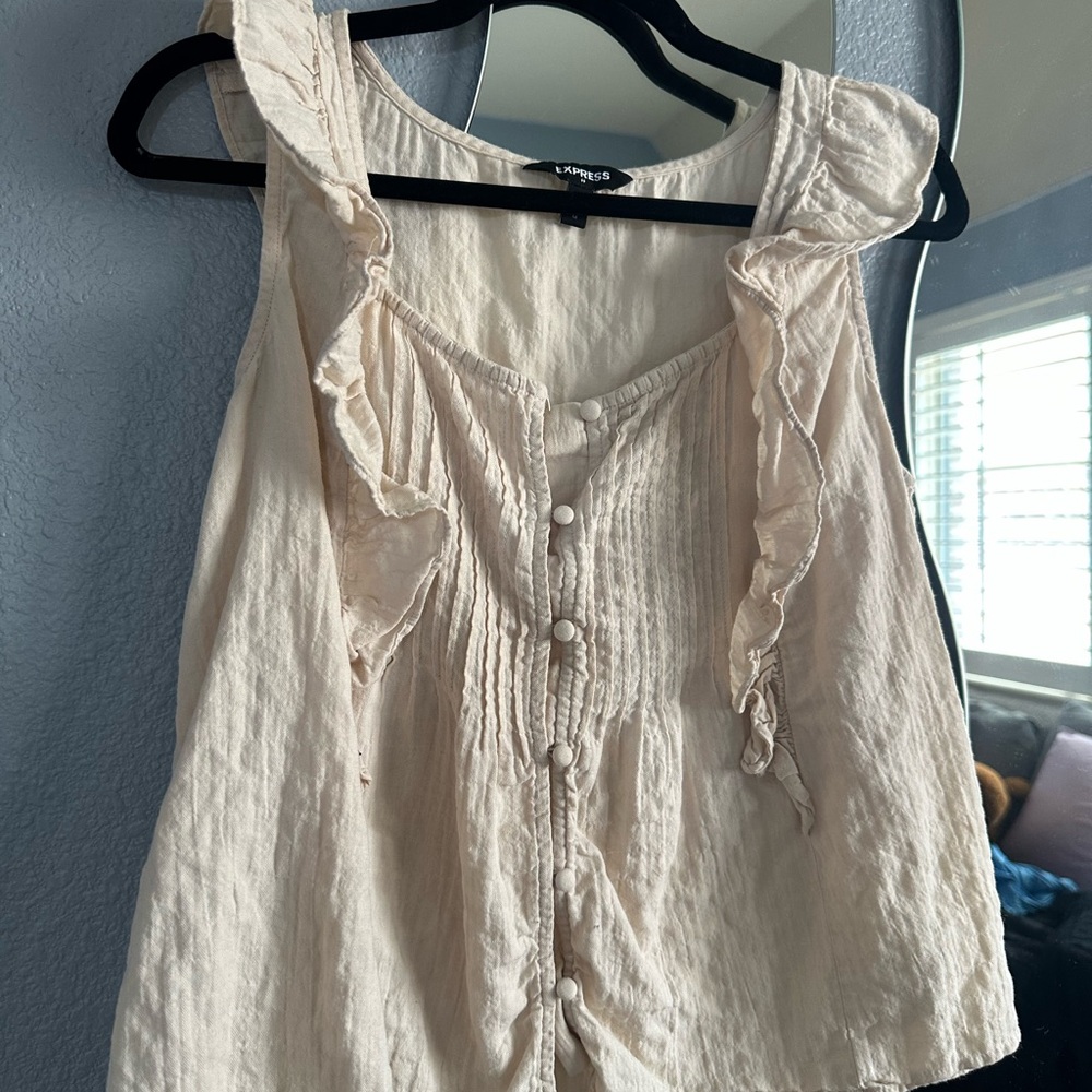 Express Cream Ruffled Tank Top